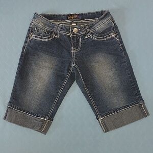Angels Indigo Washed Denim Cuffed Bermuda Shorts